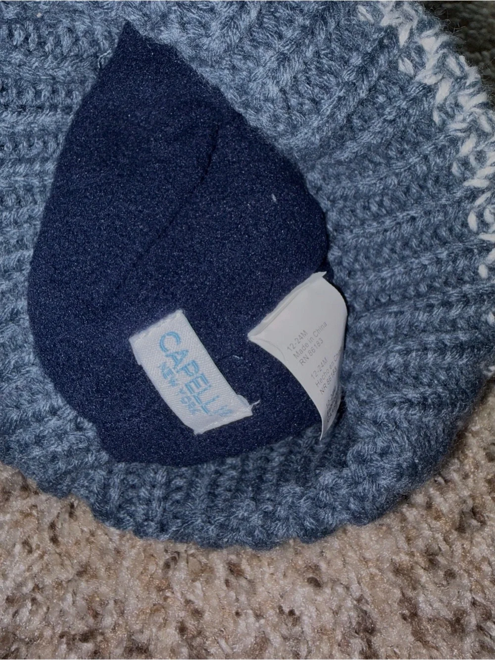 Capelli of New York Kids Pom-Pom Knit Beanie — Blue, Gray & Cream